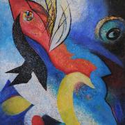 Mal Vogel mal Fisch, Acryl auf Leinen, 80 x 100 cm, 1997