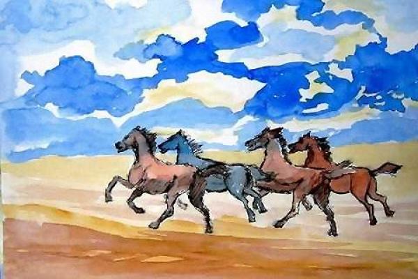 au galopp, AcrylWassertechnik, auf Papier, 30 x 20 cm, 2006