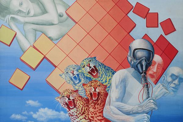 Ruhe und Gebrüll, Acryl auf Leinen, 110 x 90 cm, 1975