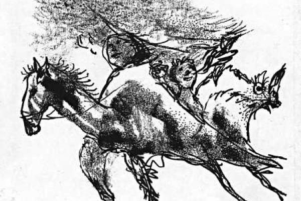 Traumreiter, Zeichnung, Tusche und Ölkreide, undatiert