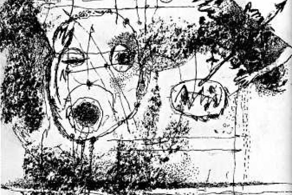 Aufwärts, Hinab, Tusche und Fettkreide